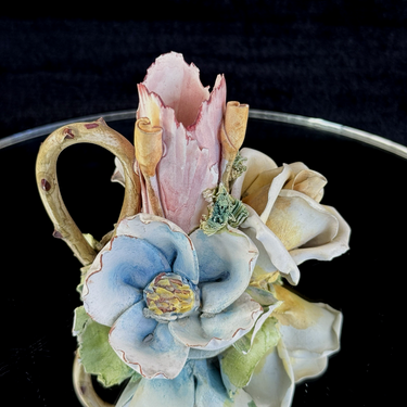 Capodimonte Style Porcelain Floral Figurine with Handle candle holder chipped0