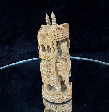 Hand-Carved Wooden Elephant Figurine, with Rider and Howdah, Intricate decor1