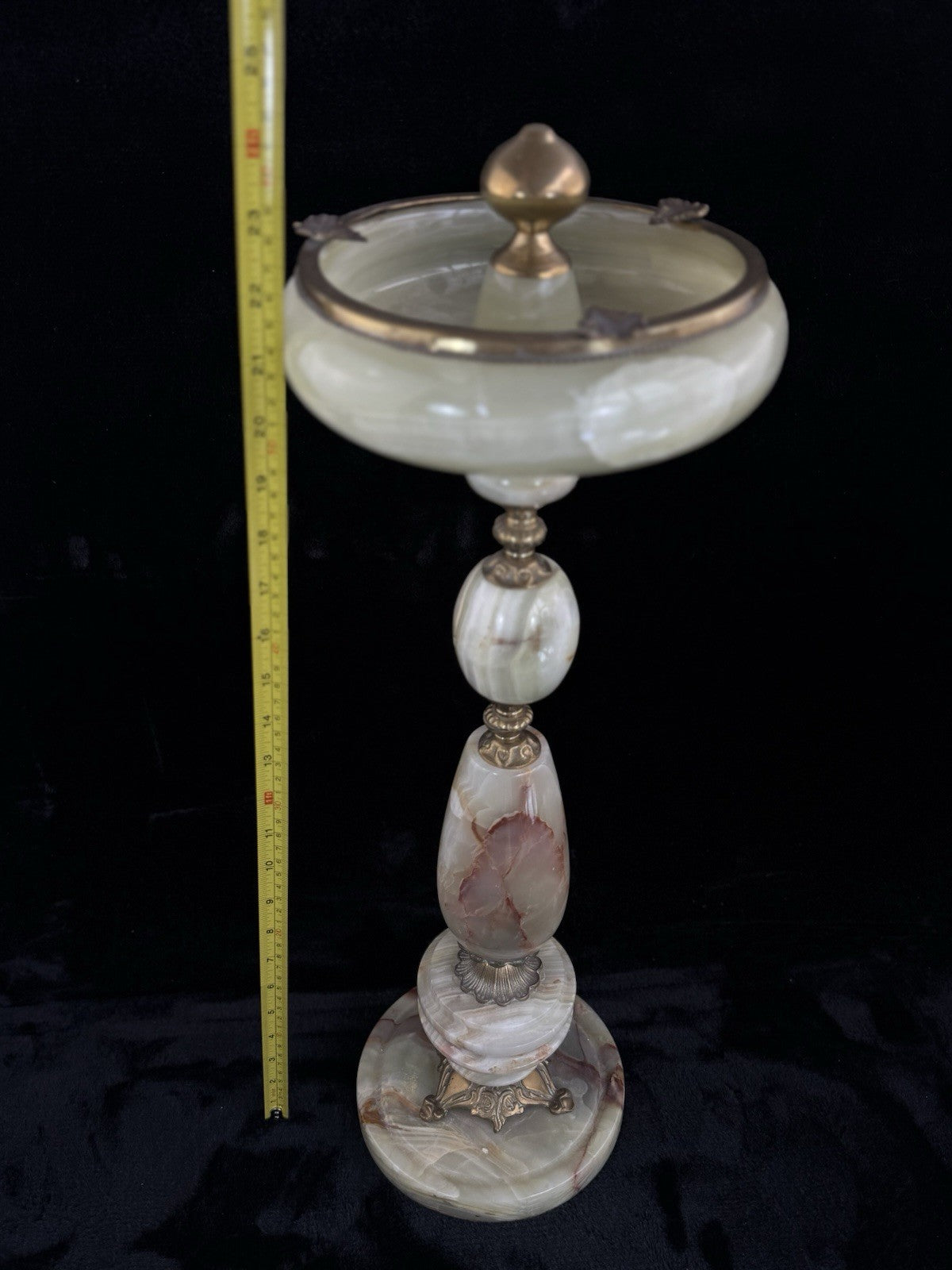 Art Deco Green Onyx Marble Brass Pedestal Ashtray Stand Tobacciana home decor5