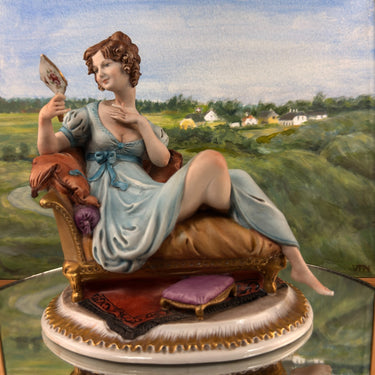 Tyche Bauer Figurine Lady on Couch Hand Painted Porcelain 8
