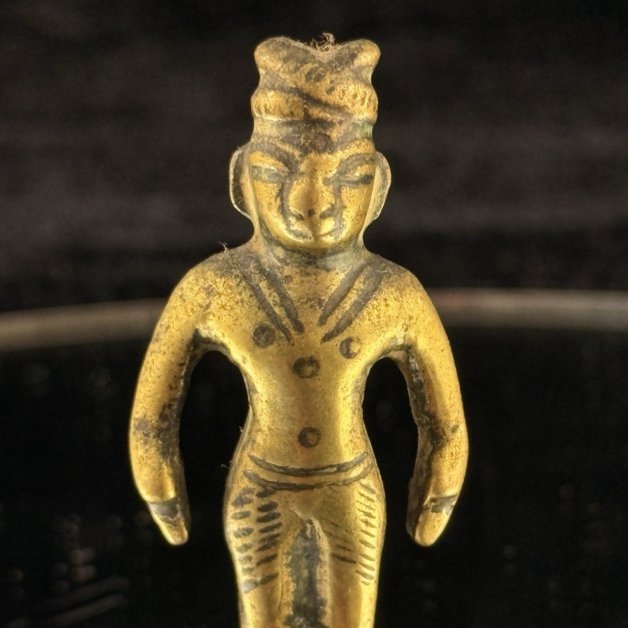 Antique 1800s Brass Tribal Figurine India Folk Art Deity Statue Handmade de 2.5”9