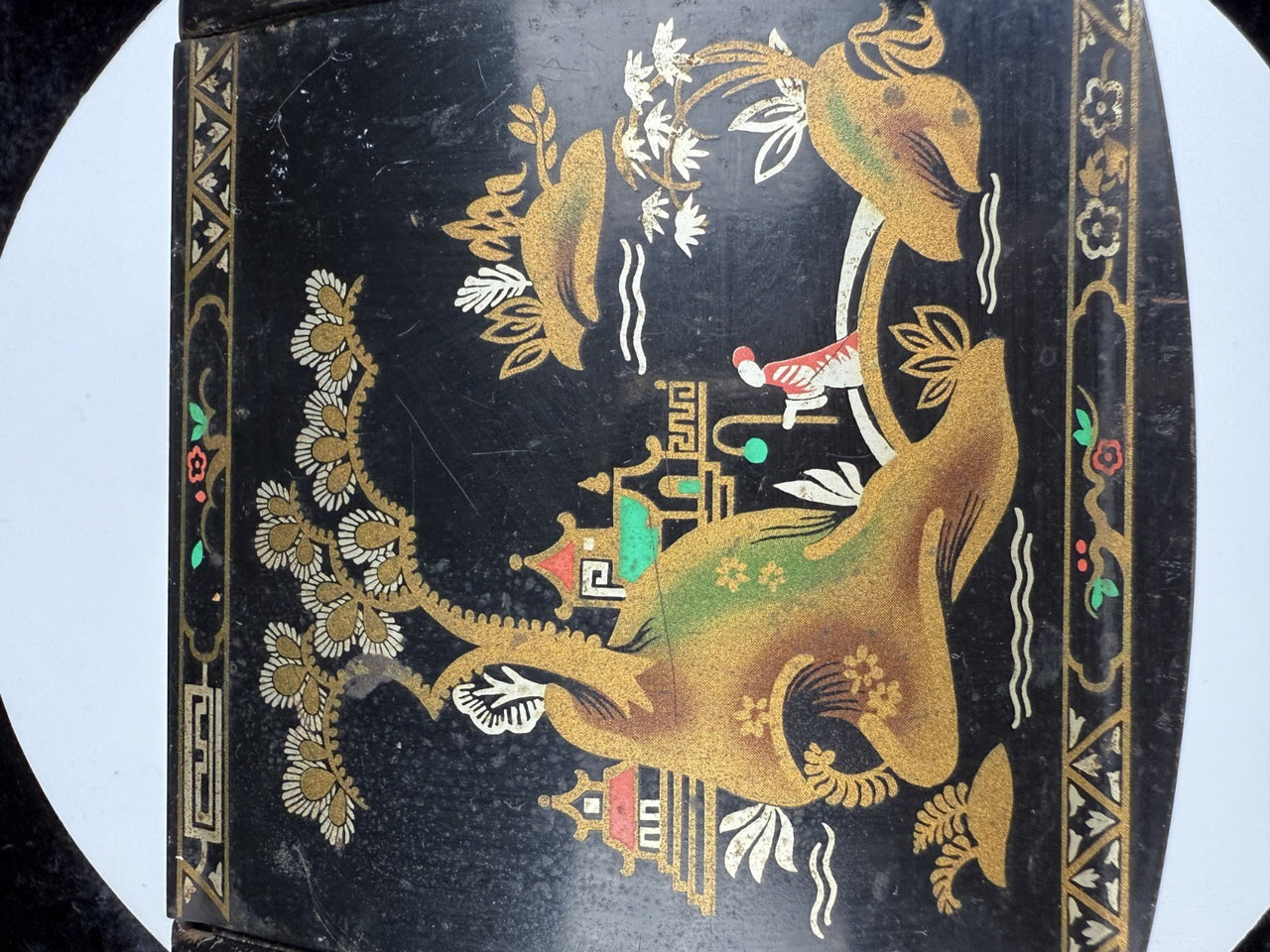 Vintage Quality Japanese Style Black Lacquer Trinket Box with FoldUp Lid, Hand12