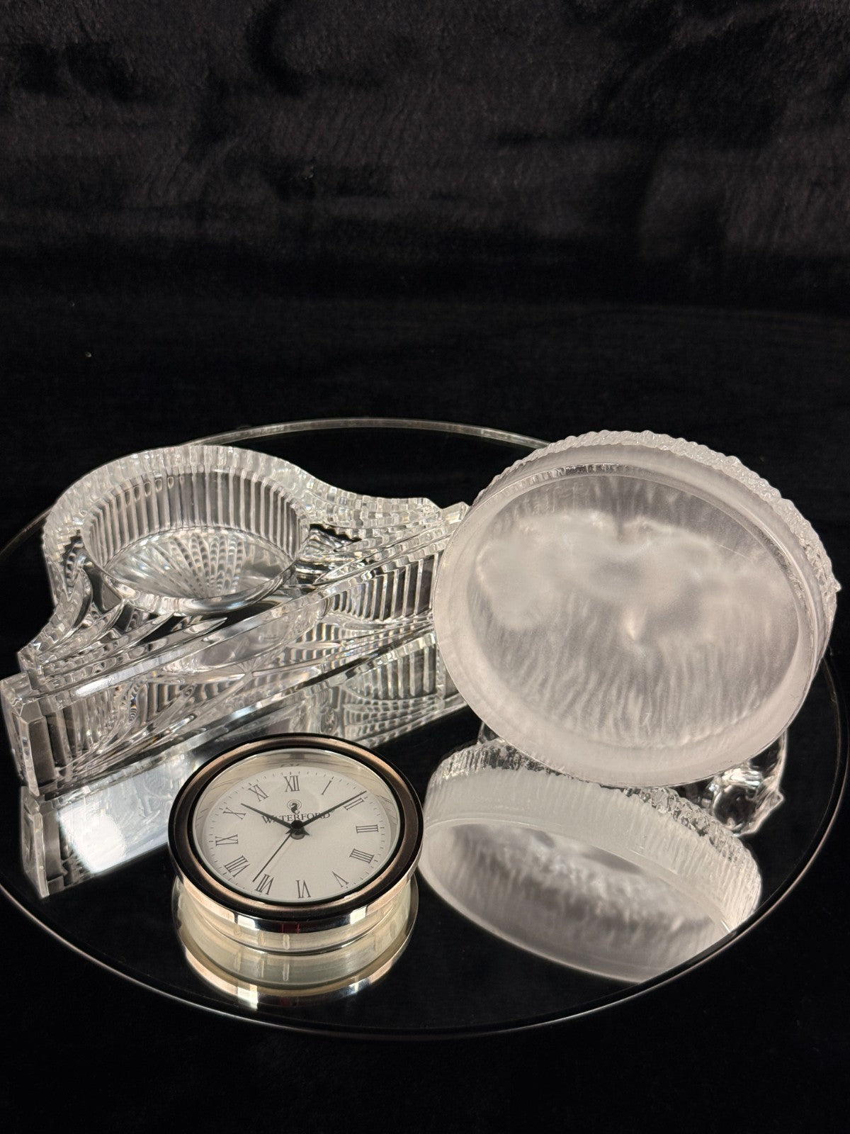 Waterford Elegant Crystal Clock & Frosted Horse Figurine Desk Decor Set Clear de4
