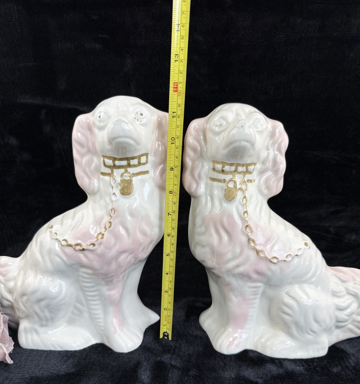Antique Staffordshire Porcelain Pink and White  Pair King Charles Spaniel decor3