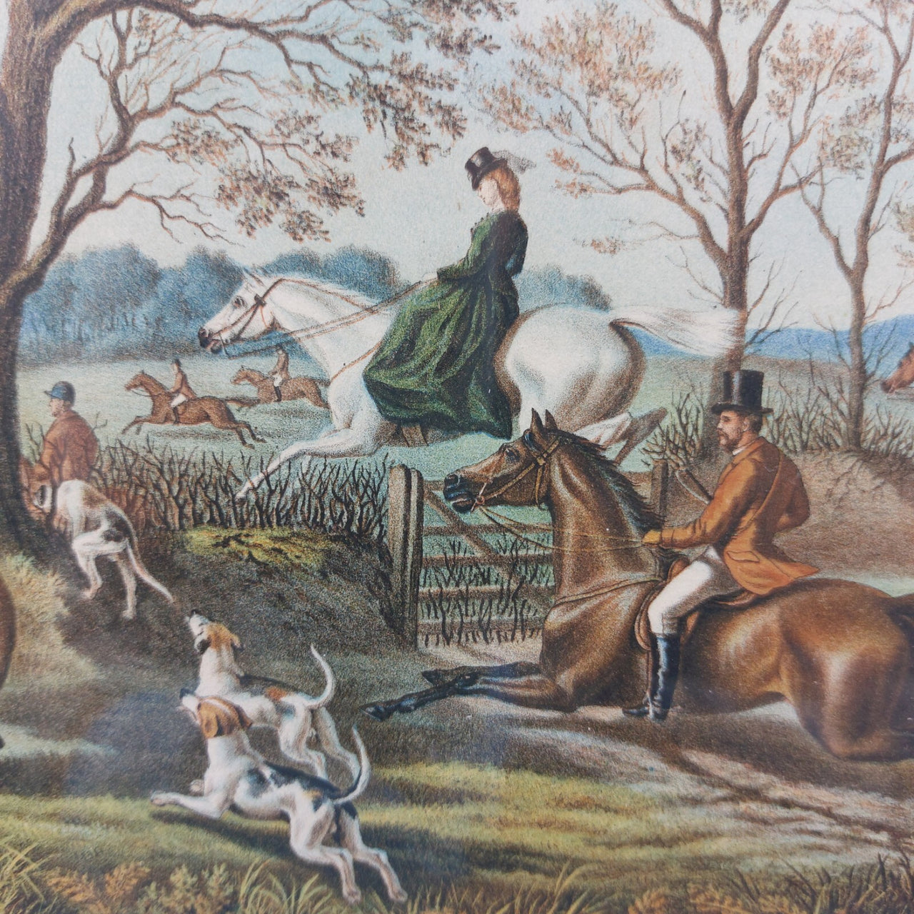 19th Century Antique Framed HandColoured Steel Engraving paint Fox Hunting decor3