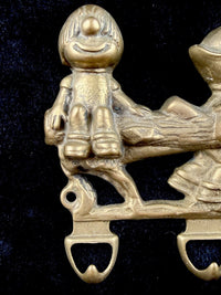 Thumbnail for Vintage Italian Solid Brass Wall Hook Rack â 3 Boys Carrying Log â 8x6â Ha8