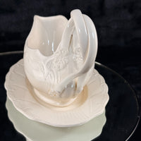 Thumbnail for Classical Leedsware Creamware Gravy Boat & Underplate Set England Embossed 8.5