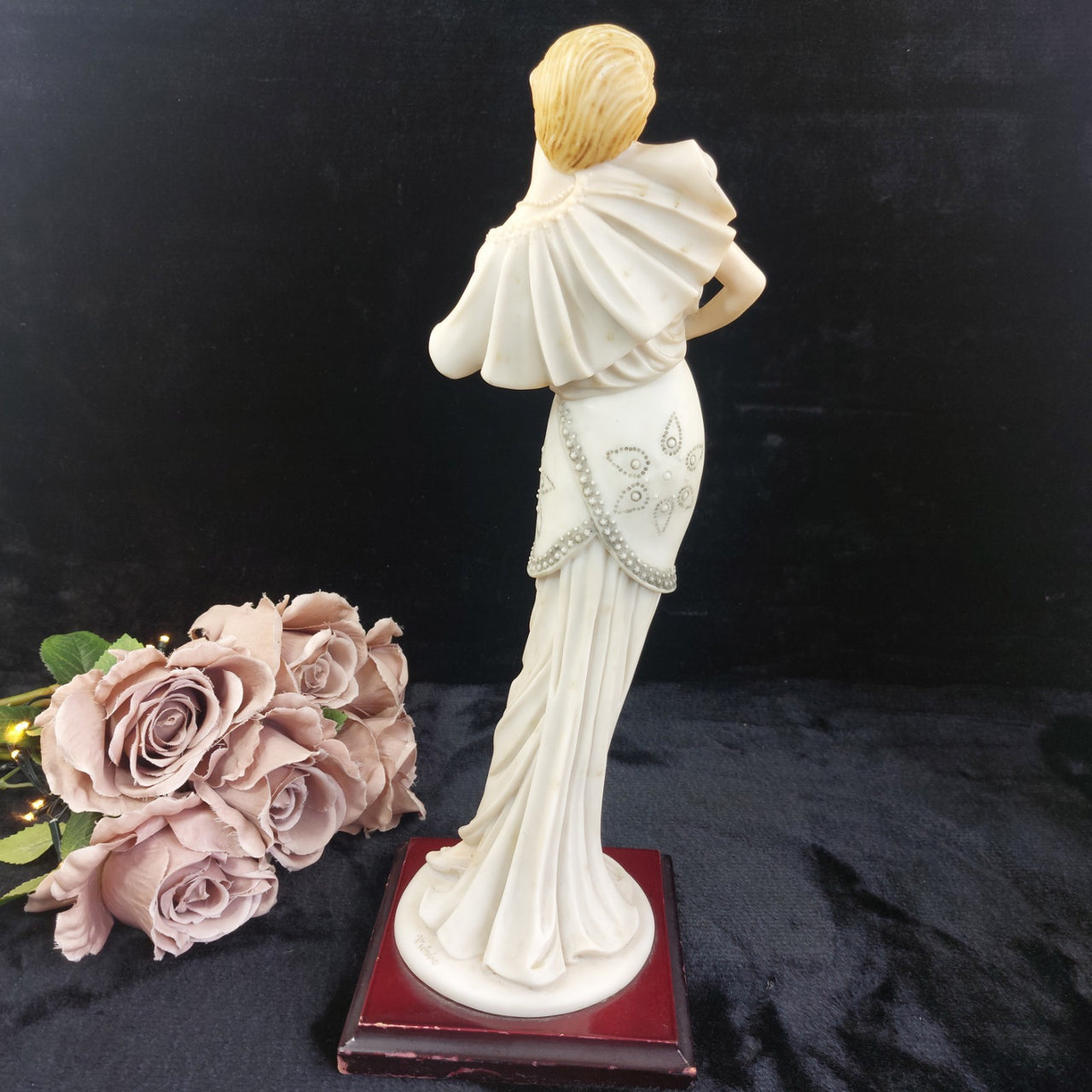 Juliana Collection 15in Figurine, Tall Lady with Dog, large Resin Art Deco Beige6