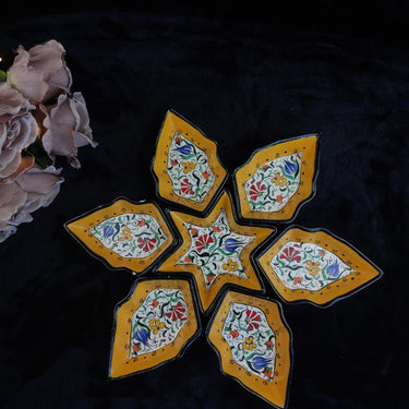 Ceramic Yellow Floral Star Dish Set – Turkish Style 7Piece Decorative Handmade 1