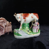 Thumbnail for 1800s Antique Staffordshire Cow Creamer Figurine 6.5