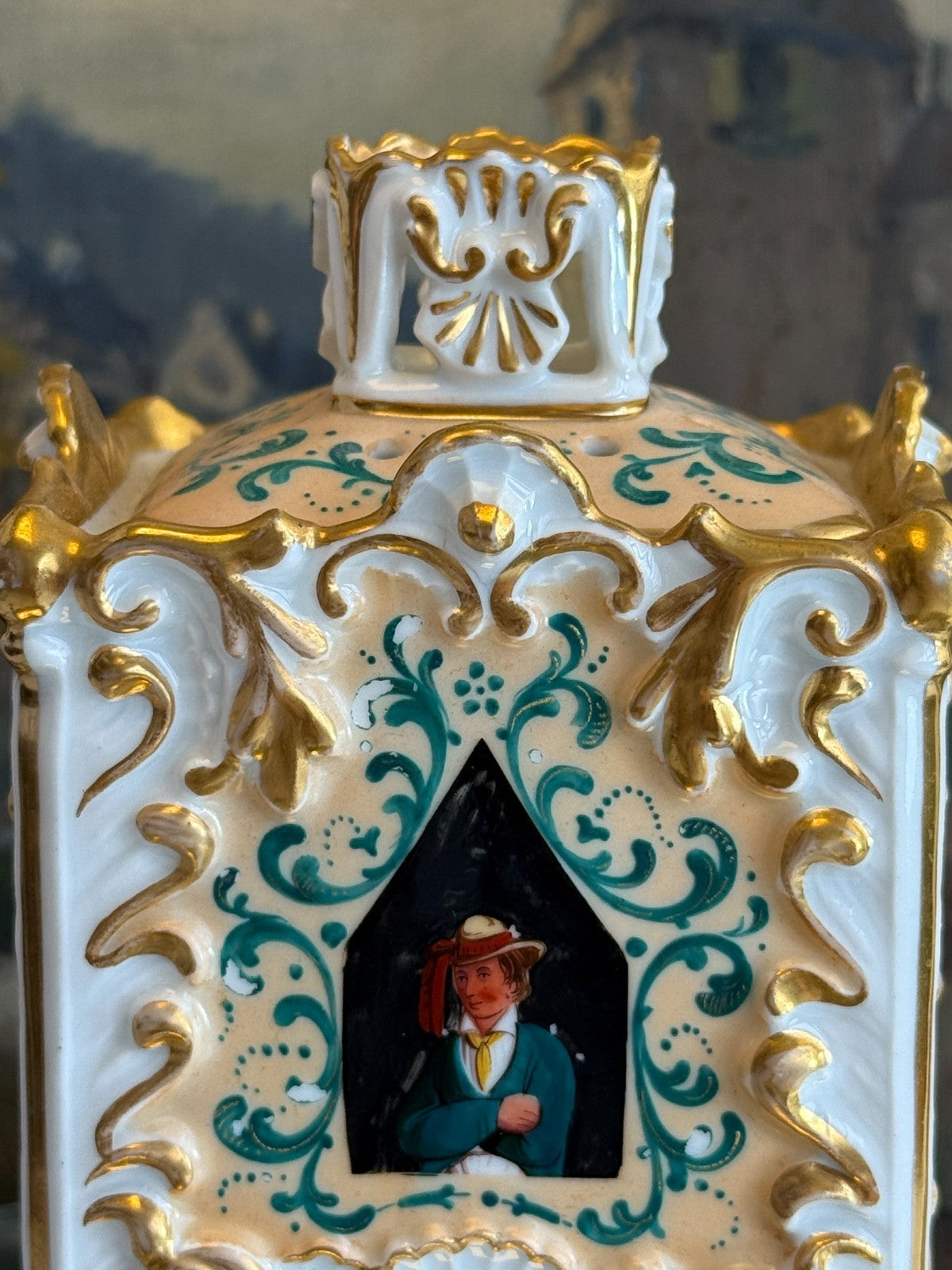 Rare Antique Porcelain Victorian Potpourri Jar /vase/ box German/Dresden Style11