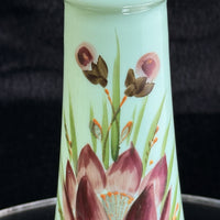 Thumbnail for Antique Milk Glass vase Art Glass Vase Turquoise Floral Tall 10” Enameled decor4