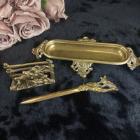 Thumbnail for Vintage Brass Desk Set – Letter Holder, Rococo Tray pen holder & Letter Opener2