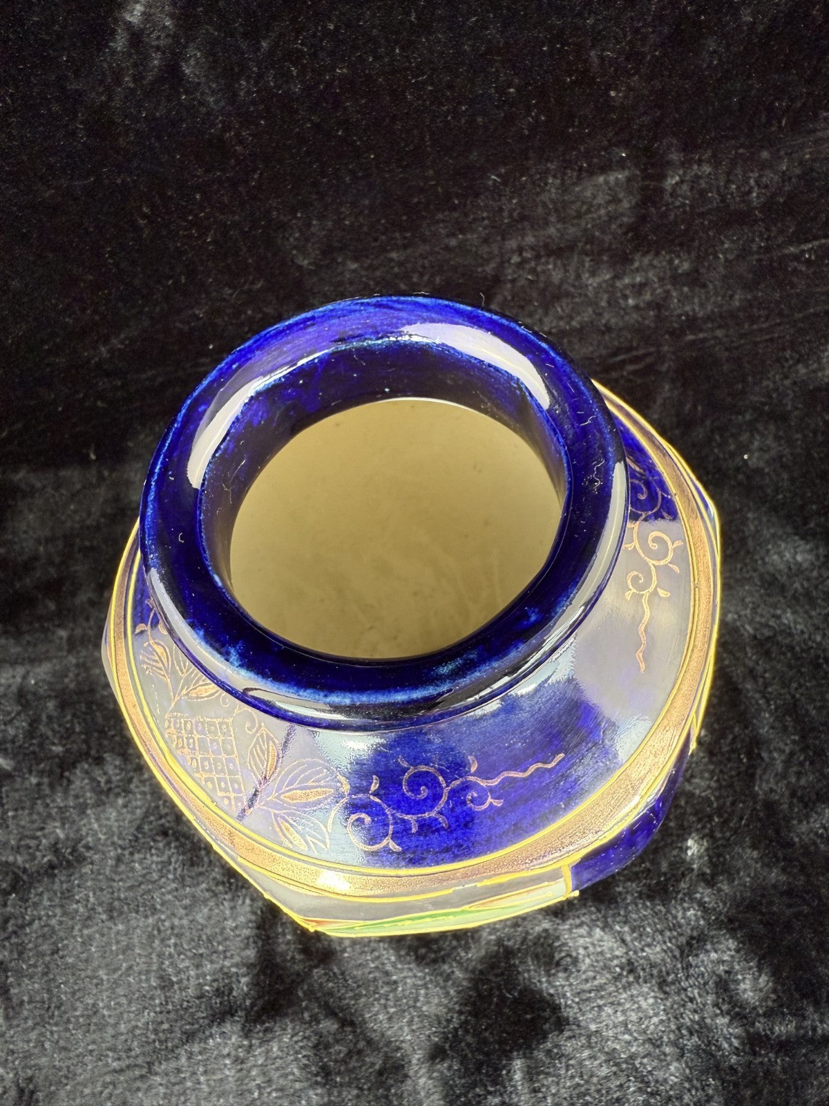 Oriental Hand-Painted navy blue Vase - 'Foreign' Mark Antique Porcelain Satsuma.5