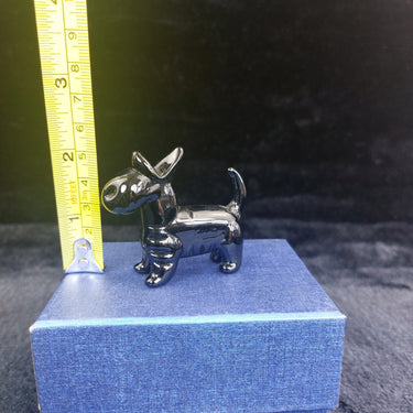 Glass Black Dog Figurine Handmade  Glossy Puppy Animal Art Good w/ Box 2