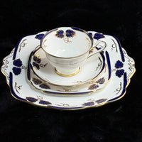 Thumbnail for Rare Royal Albert Crown 1930s Cobalt Blue 2 Trios & Cake Plate Set England. 20