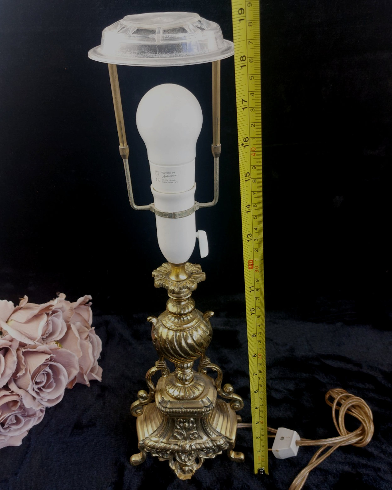Stunning Ornate Rococo Brass Lamp French Styl Heavy Urn Scroll Base 19" no shade7