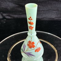 Thumbnail for Antique Milk Glass Vase Floral Red Enamel 7” Bud Bottle Style decor see pics12