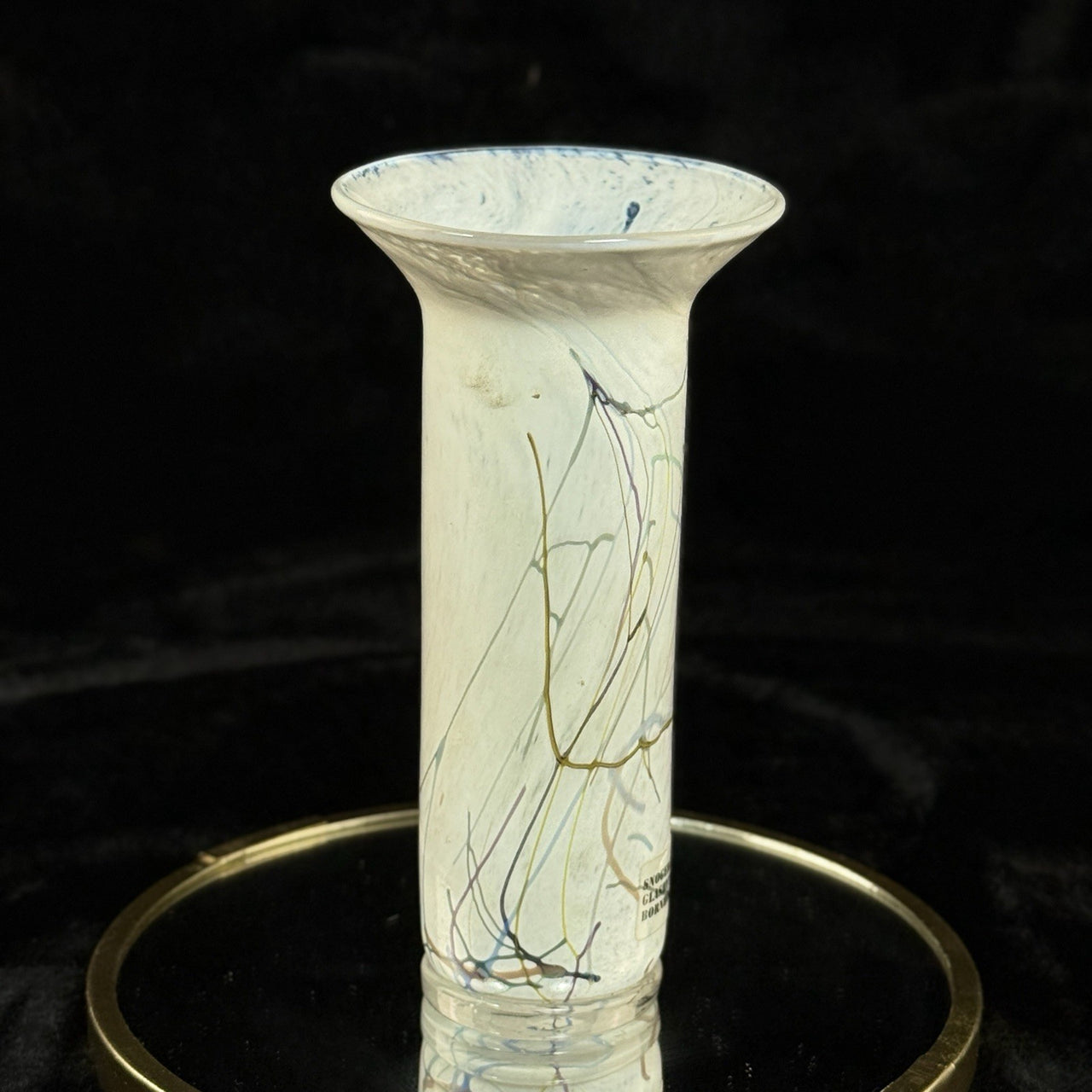 Snogebæk Bornholm Glashtte Art Glass Vase Denmark White Swirl 6.5” Signed Brand4