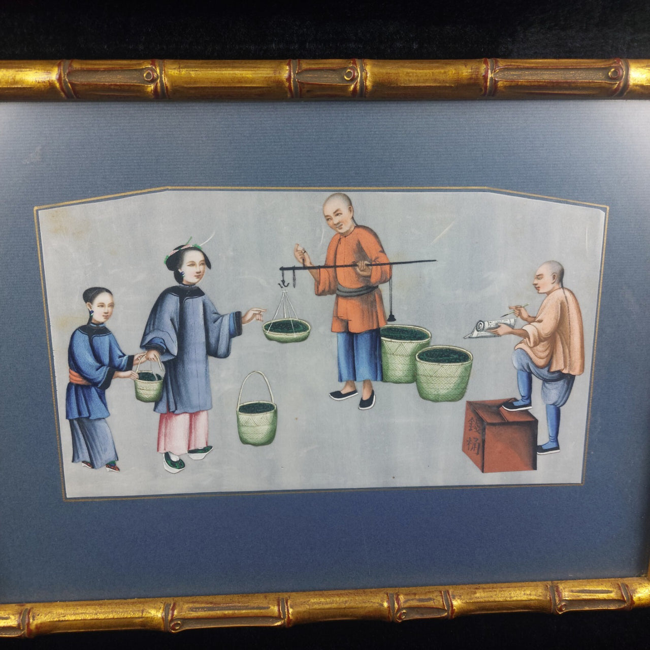 19th Century Chinese School Artisan Cutting Timber Framed Painting Bodycolor9