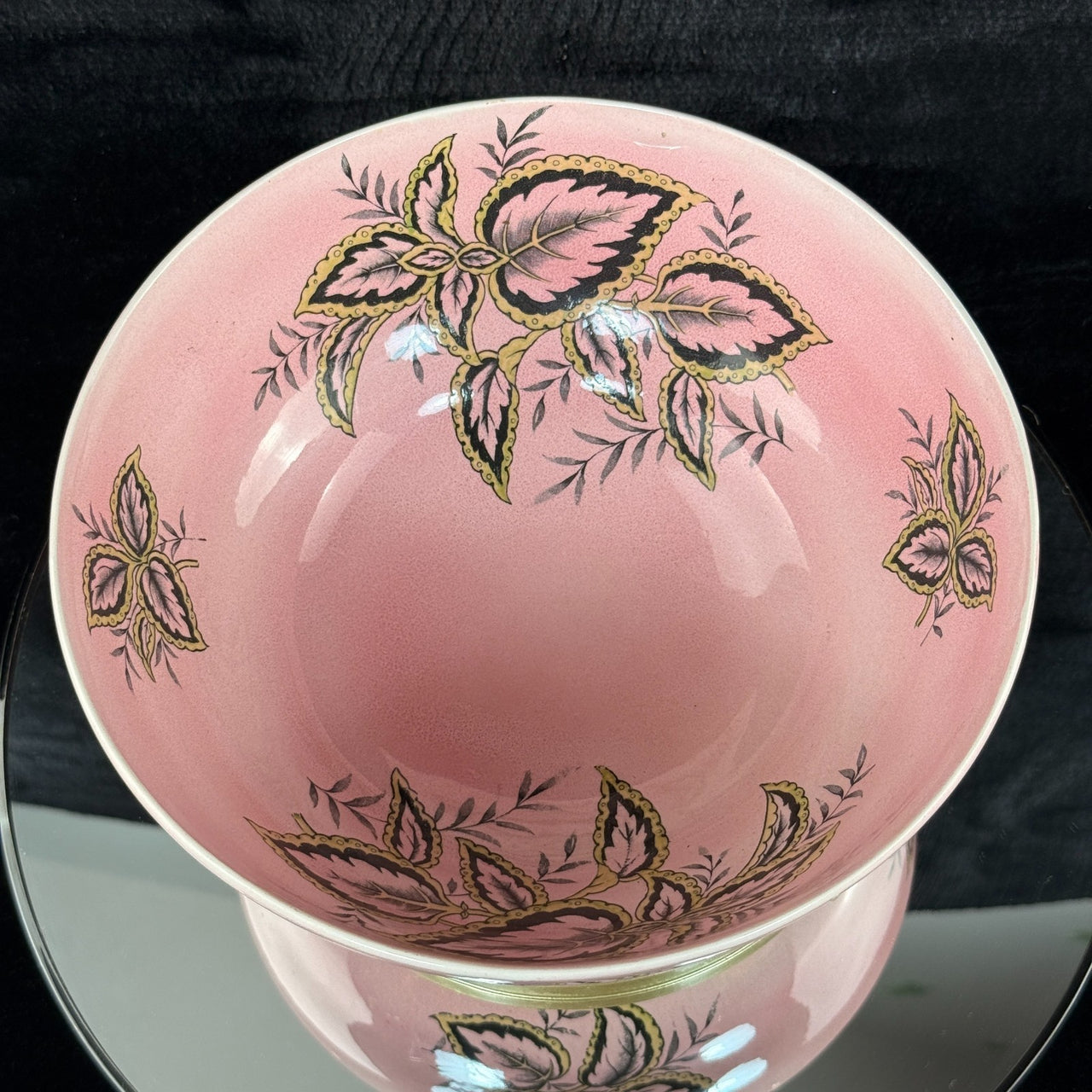 Maling Coleus Pink Footed Bowl 20cm Vintage Leaf Pattern England 1950s gift5