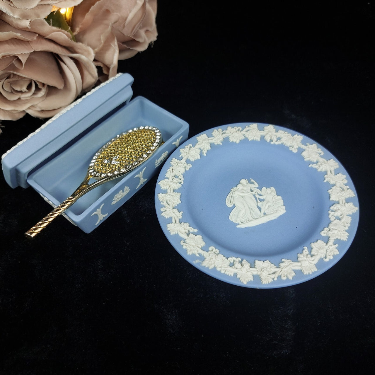 Wedgwood Blue Jasperware - Trinket Box & Plate Set Rectangular Pottery/ Ceramic17