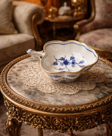 Antique 1870s Royal Copenhagen Blue Fluted Leaf Candy Dish Gold Edge 1st Quality0
