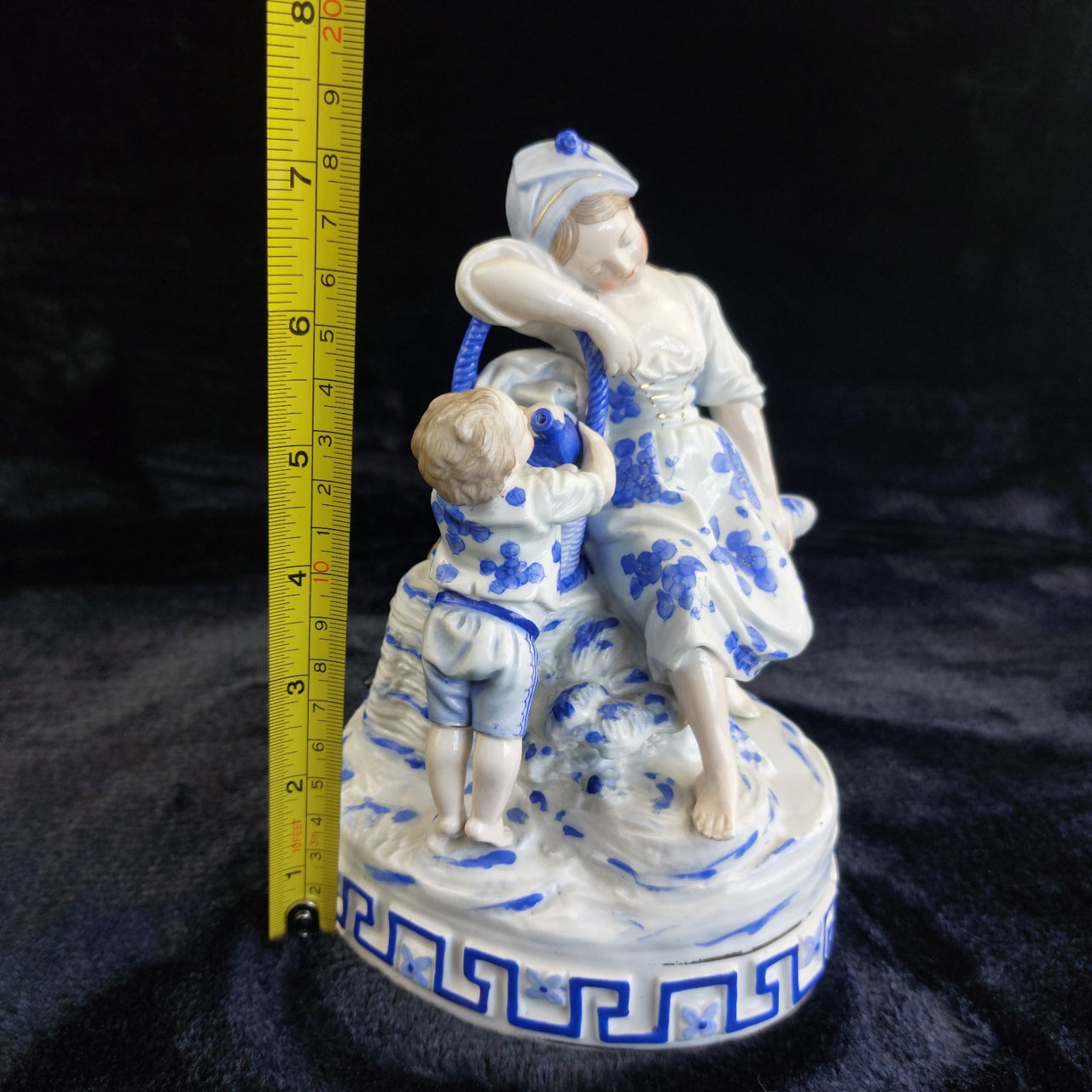 Porcelain Mother Child Figurine Basket Antique German White Blue Ceramic decor2