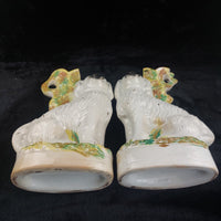 Thumbnail for Rare Antique Dog Staffordshire Pair 13â Mantle porcelain Victorian decor White6