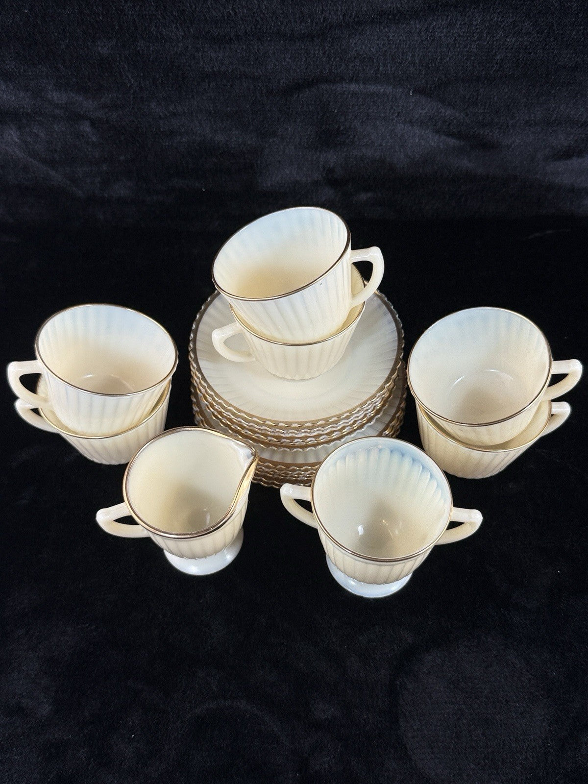 Macbeth Evans American Sweetheart Monax Milk Glass Tea Set 6 Cups Saucers Creame5