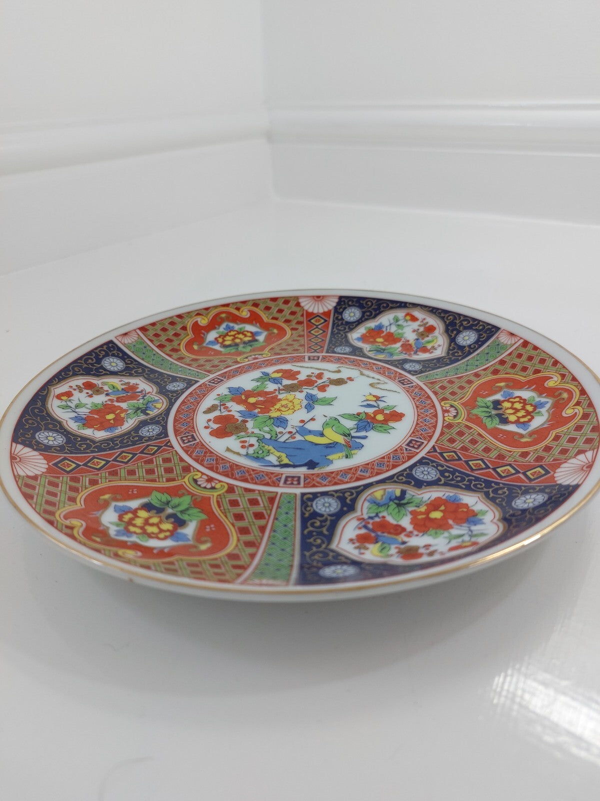 Rare Japanese Imari Style Porcelain Plate Unique Blue, Red, Orange 8" wall plate3
