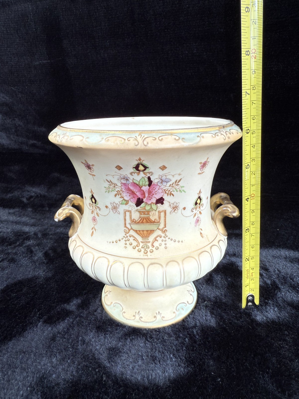 Antique Crown Devon Dora Pattern Urn Vase Gilded Floral Pottery c. 1914 Vintage6
