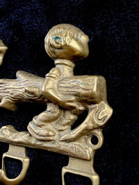 Thumbnail for Vintage Italian Solid Brass Wall Hook Rack â 3 Boys Carrying Log â 8x6â Ha7