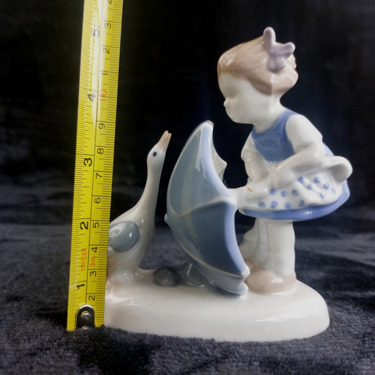 Carl Schneiders Erben Germany Porcelain Girl with Goose Figurine Glazed Vinta 5"3