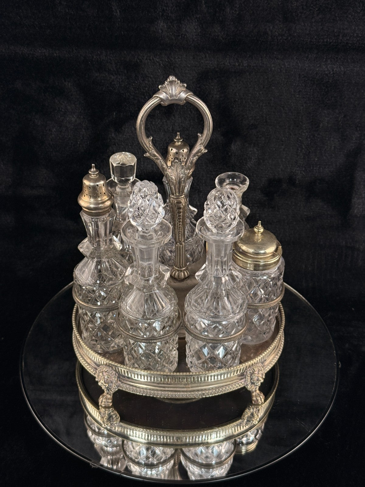 Antique Silver-Plated & Cut Glass Cruet Set SixBottle Castor with Stand Victoria11