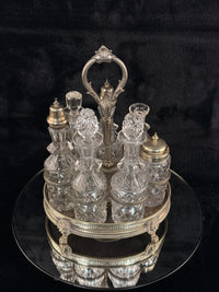 Thumbnail for Antique Silver-Plated & Cut Glass Cruet Set SixBottle Castor with Stand Victoria11