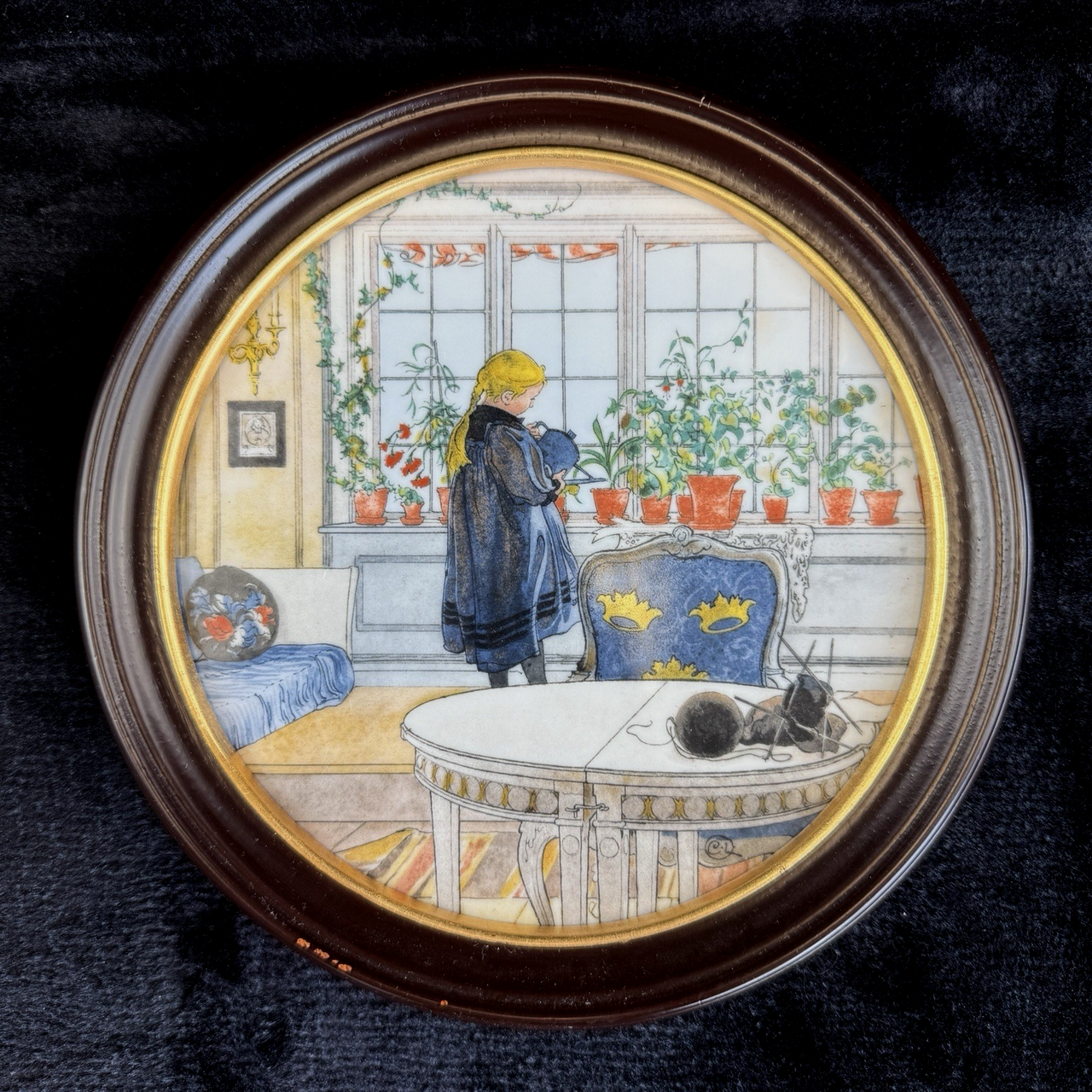Royal Copenhagen Carl Larsson Flowers on the Windowsill Framed Porcelain Plate0