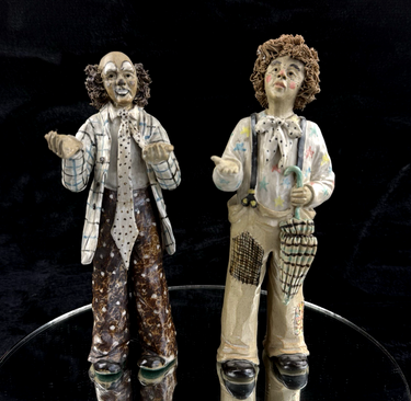 Vintage Rare Signed by JR Art Pottery Clown Clay Figurines Lot of 2  decor0