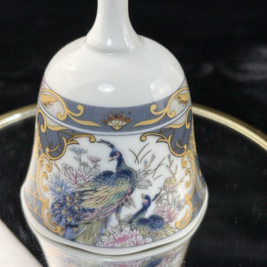 Japanese Porcelain Peacock Bell – Gilded Floral Blue Gold Trim Vintage Japan1