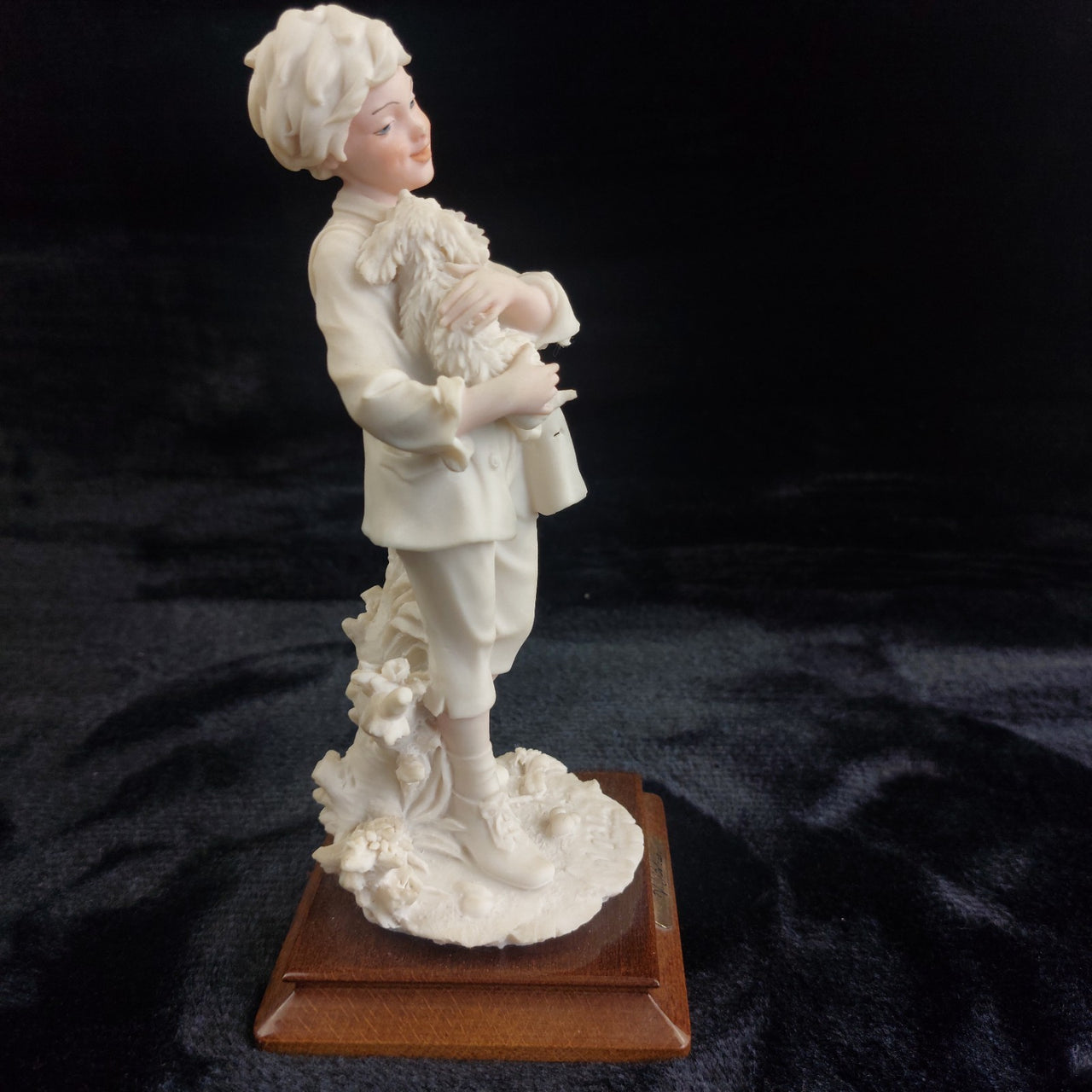 V. Belcari Figurine Boy with Dog Italy Armani Porcelain Sculpture Vintage 8"6