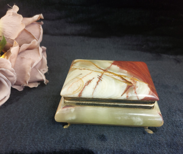 Onyx Jewelry Box Red & Green Marble, Gold Trim, Velvet Lined Vintage luxury gift0