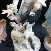 Thumbnail for Continental Porcelain Figures Pair 11in w Flower & Lambs 20th century decor Box8