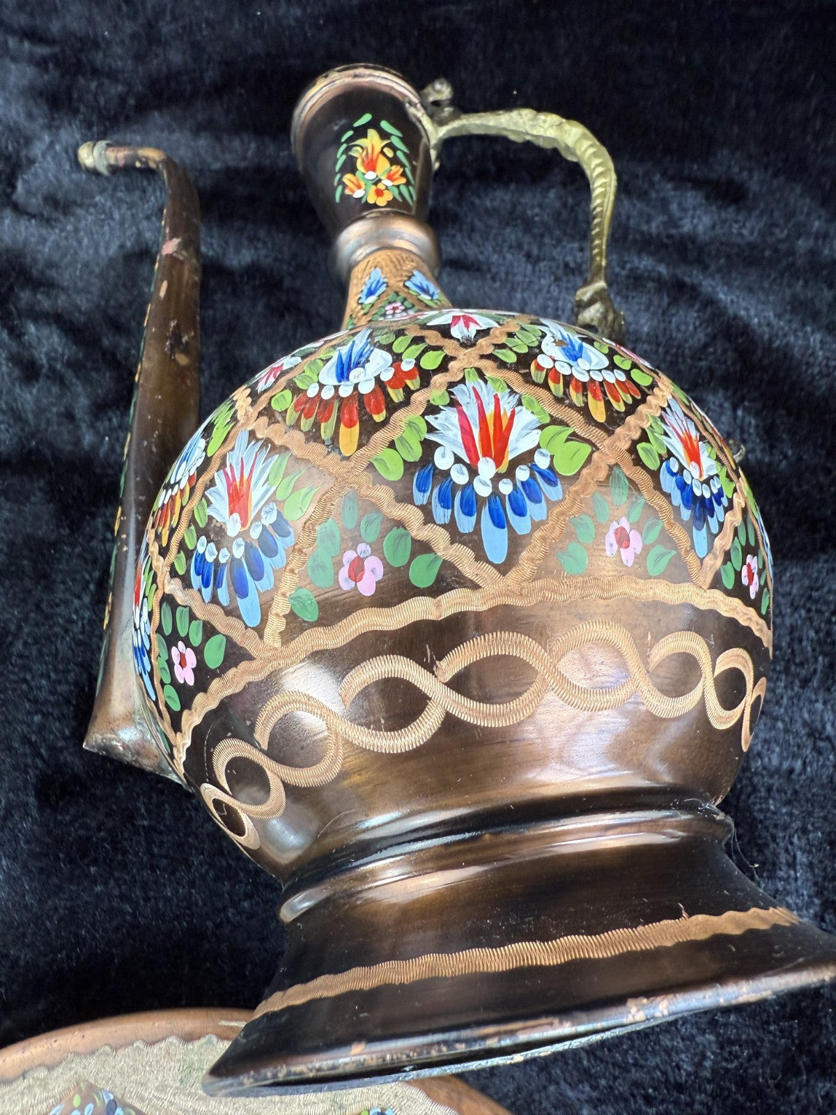 One-of-a-Kind Hand-Painted Large Copper Pitcher & Tray/plate Set see the pics.18