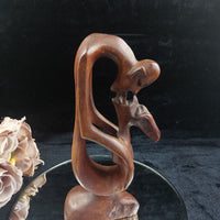 Thumbnail for Abstract Hand Carved Wood Kissing Couple Sculpture – worn base 11