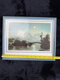 Thumbnail for A Pair of Vintage Landscape Prints Coastal & Swiss Alps Marshlands blue green7