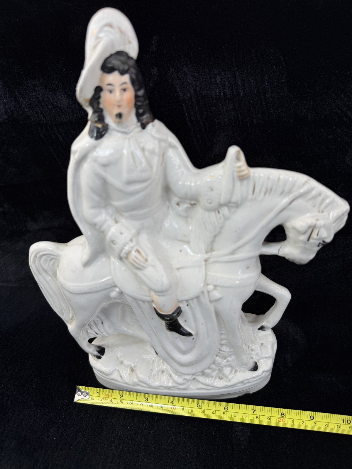 Antique Porcelain Staffordshire Cavalier- Horse Figurine Pair decor see one head6