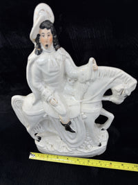 Thumbnail for Antique Porcelain Staffordshire Cavalier- Horse Figurine Pair decor see one head6