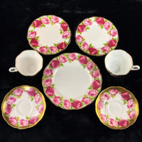 Thumbnail for Pink Royal Albert Old English Rose Trio x2 & Serving Plate Bone China England1
