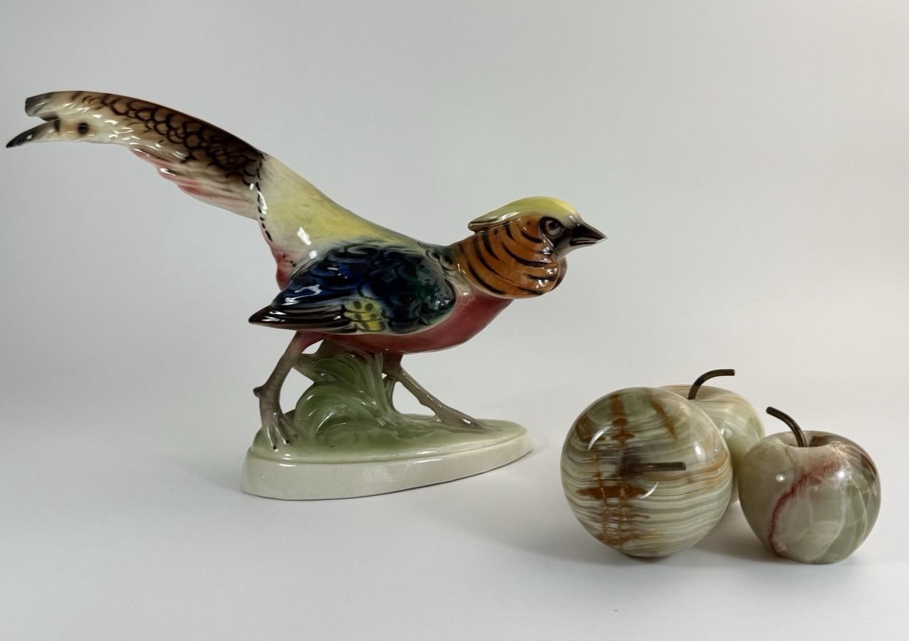 Rare Art Deco Keramos Wien Porcelain Golden Pheasant Figurine - Made in Austria18