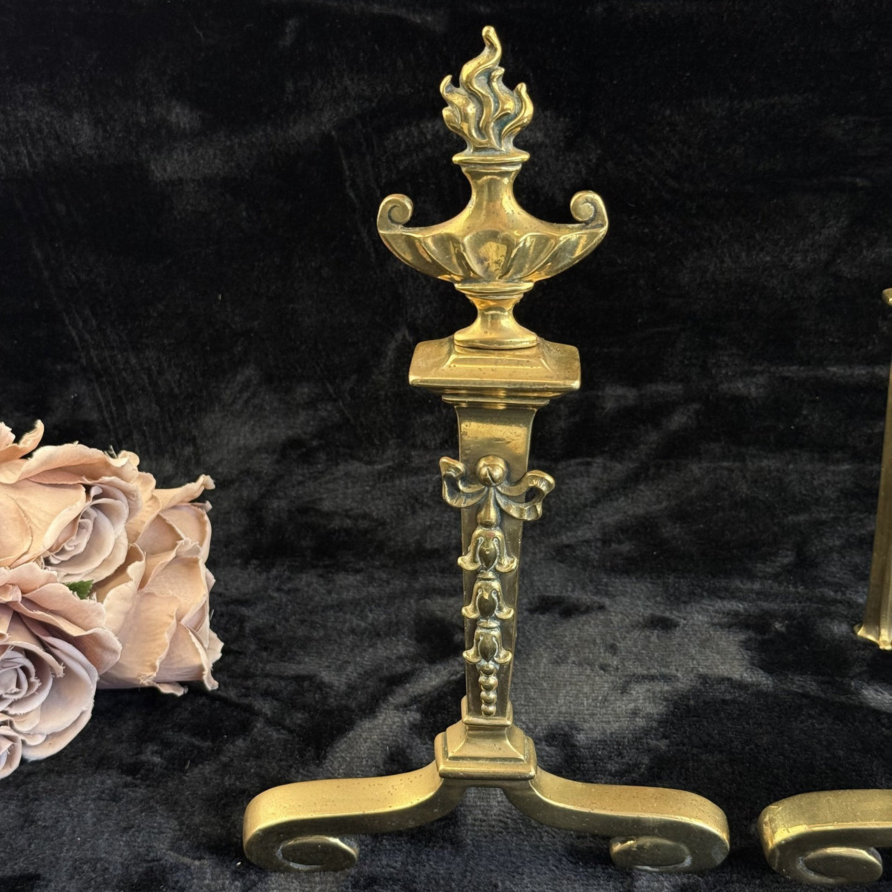 Antique Brass Fireplace Firedogs Andirons Pair - Georgian Neoclassical Style2